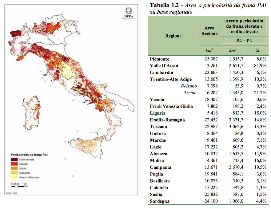 Figura 1-Aree a pericolosita da frana su scala regionale