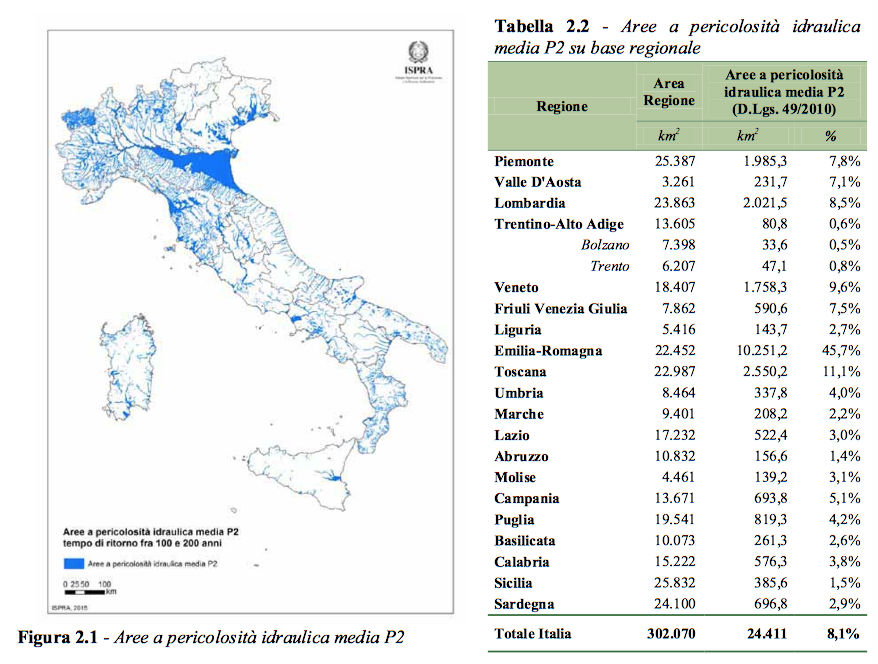 Figura 2-Aree a pericolosita da alluvione su scala regionale