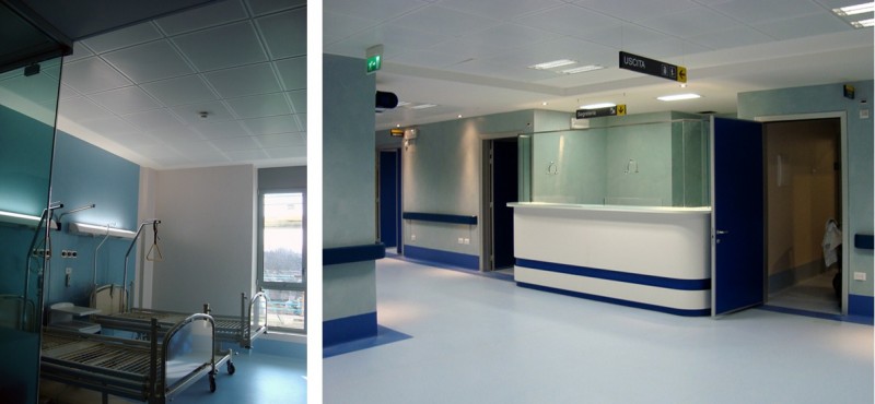 Sistema radiante a soffitto in edificio per la sanità a Brescia. Fonte: RDZ