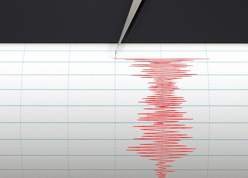 A seismograph instrument recording an earthquake occurring