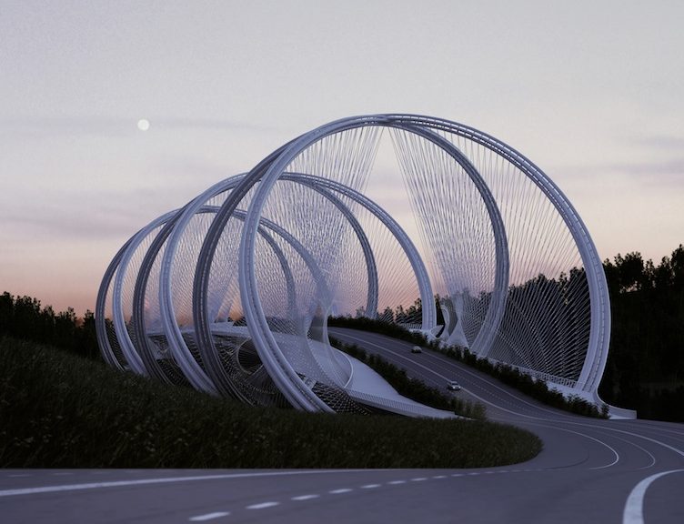 Il San Shan Bridge e la sua successione di anelli intrecciati © Penda