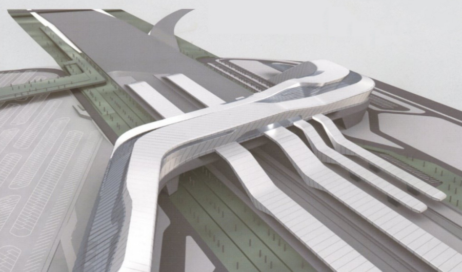 Render di progetto dei volumi della Napoli Afragola (C) Zaha Hadid Architects