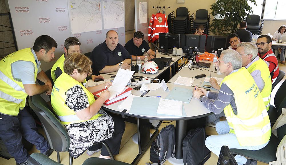 Team al lavoro sull'esercitazione Magnitudo 5.5, tenutasi a Torino a Giugno, che ha utilizzato l'applicativo Erikus prima del sisma della scorsa estate. © Protezione Civile