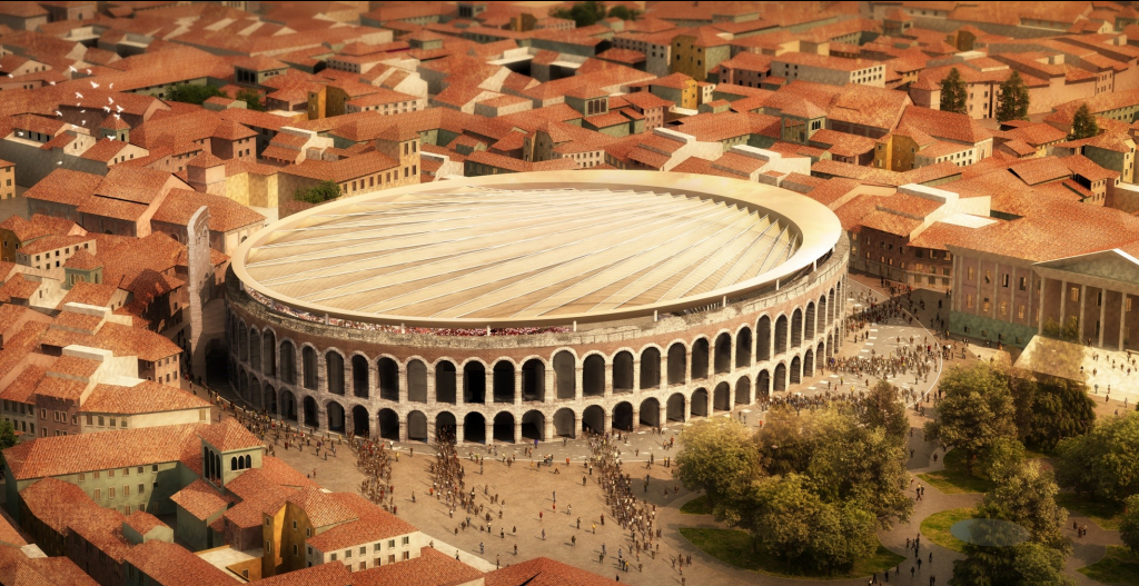 La soluzione progettuale vincitrice, proposta da SBP schlaich bergermann partner + GMP Architekten/Fonte: Comune di Verona