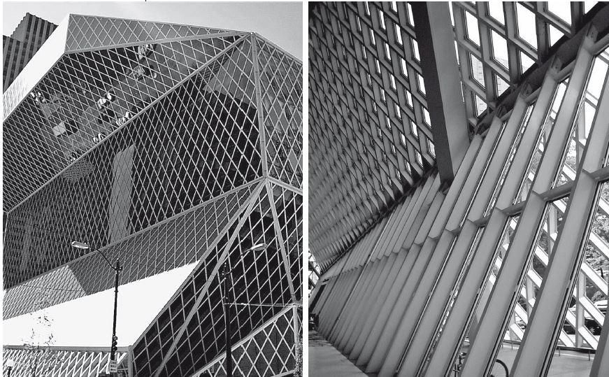 Seattle, Seattle Public Library, struttura a montanti e traversi non ortogonali, OMA, 1999-2004