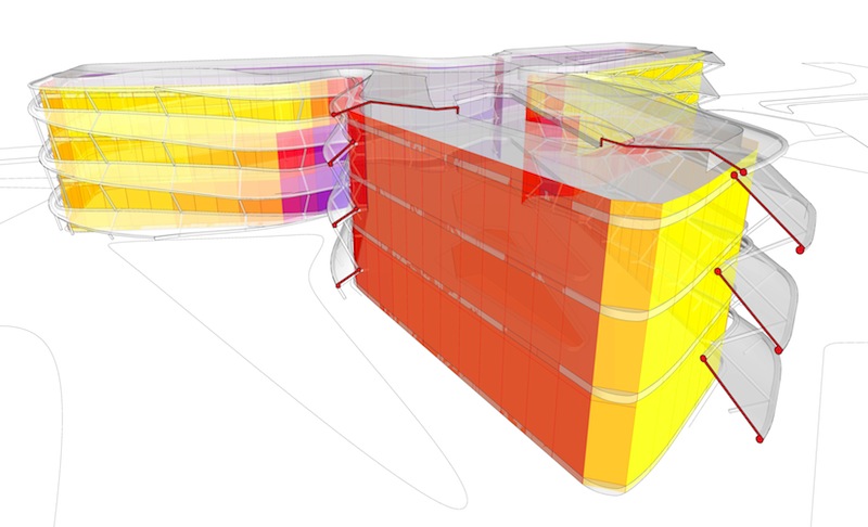 Clinica Stella Maris, a Pisa - climate sensitive design computazionale; render di progetto, per gentile concessione di Heliopolis21 Architetti Associati, estratto dal libro “I professionisti del BIM” (2017)