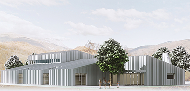 Il render del progetto di nuovo plesso scolastico per Accumoli – © Università La Sapienza di Roma