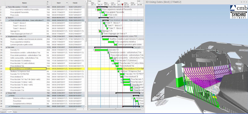 Esempio di integrazione 4D tra cronoprogramma e modello BIM © CMB-Federica Zanetti