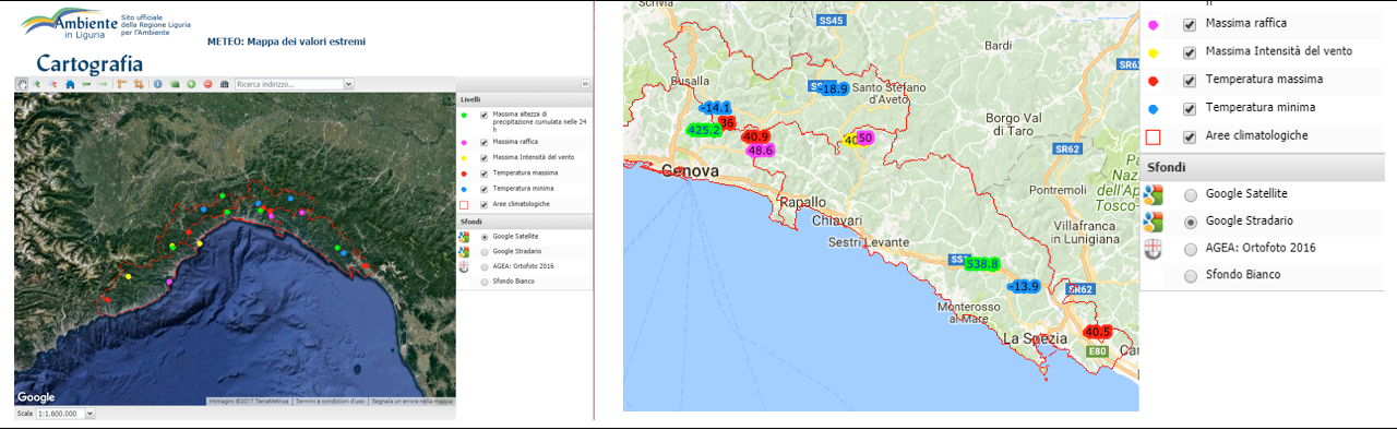 Registrazioni ARPAL Liguria de 11-12 dicembre 2017 (http://www.cartografiarl.regione.liguria.it)
