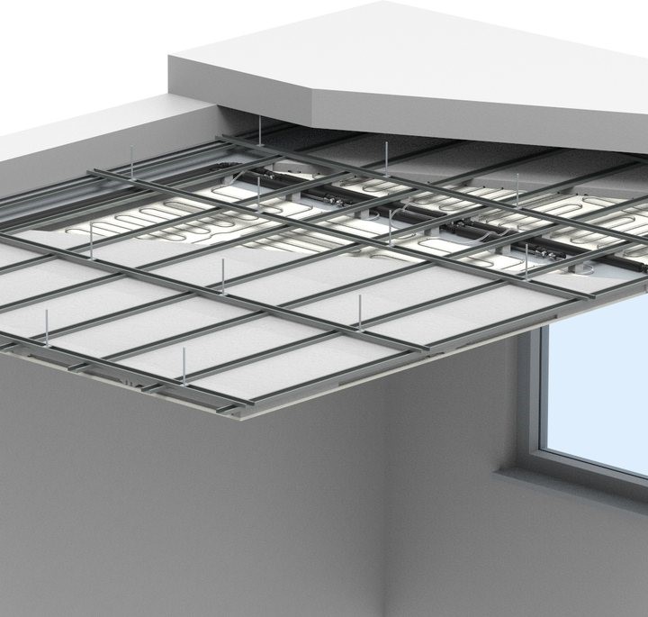 Figura 2. Sistema radiante a soffitto (a sinistra, Fonte: LOEX) e a parete (a destra, fonte: UPONOR)