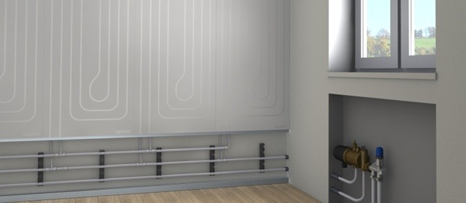 Figura 2. Sistema radiante a soffitto (a sinistra, Fonte: LOEX) e a parete (a destra, fonte: UPONOR)
