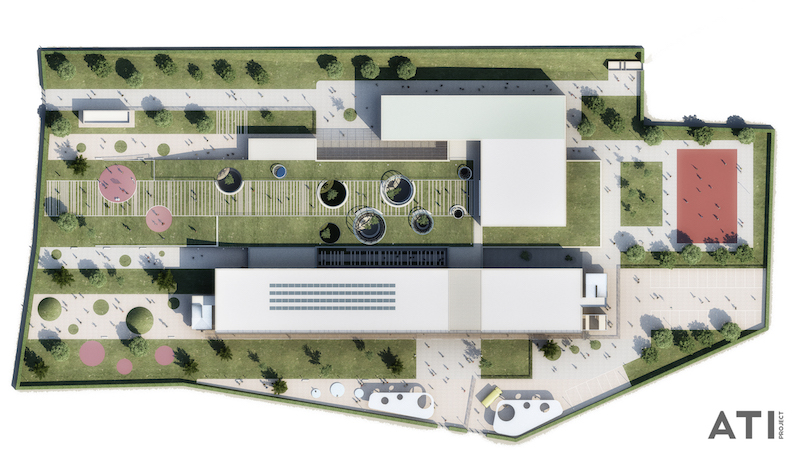 Scuola elementare via Brocchi, Milano - vista dall’alto, planivolumetrico © ATIproject