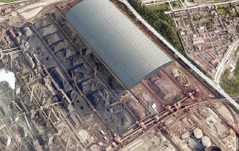 Come sarà il primo capannone a copertura dei parchi minerali dell'Ilva (Fonte Cimolai Costruzioni