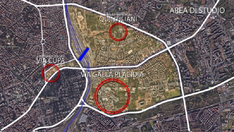 Le aree di intervento del concorso di idee promosso dall'Acer Roma per il quartiere Tiburtino