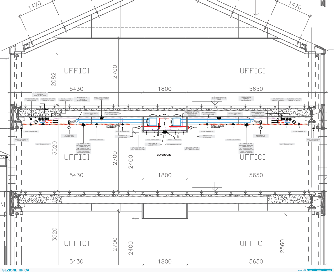 Figura 5. Sezione con dettagli controsoffitto (Fonte: Fraccaro Officine Termotecniche)