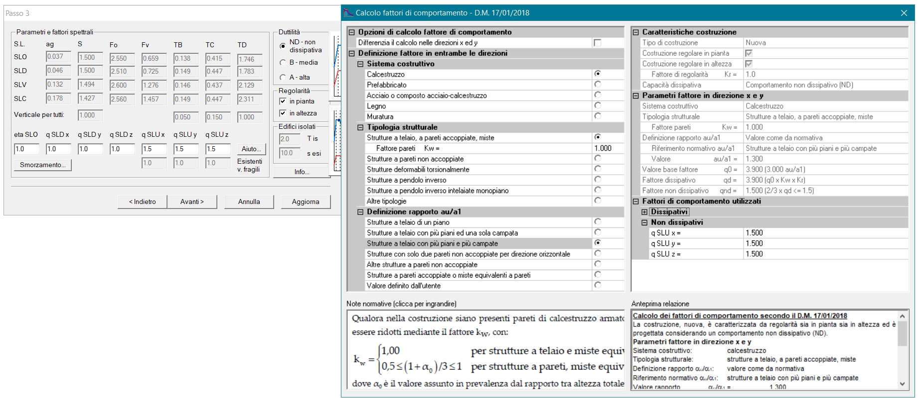 Figura 4 PRO_SAP calcolo fattore di comportamento