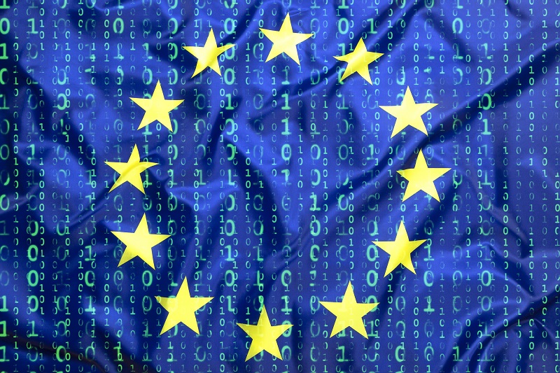 Binary code with European Union flag