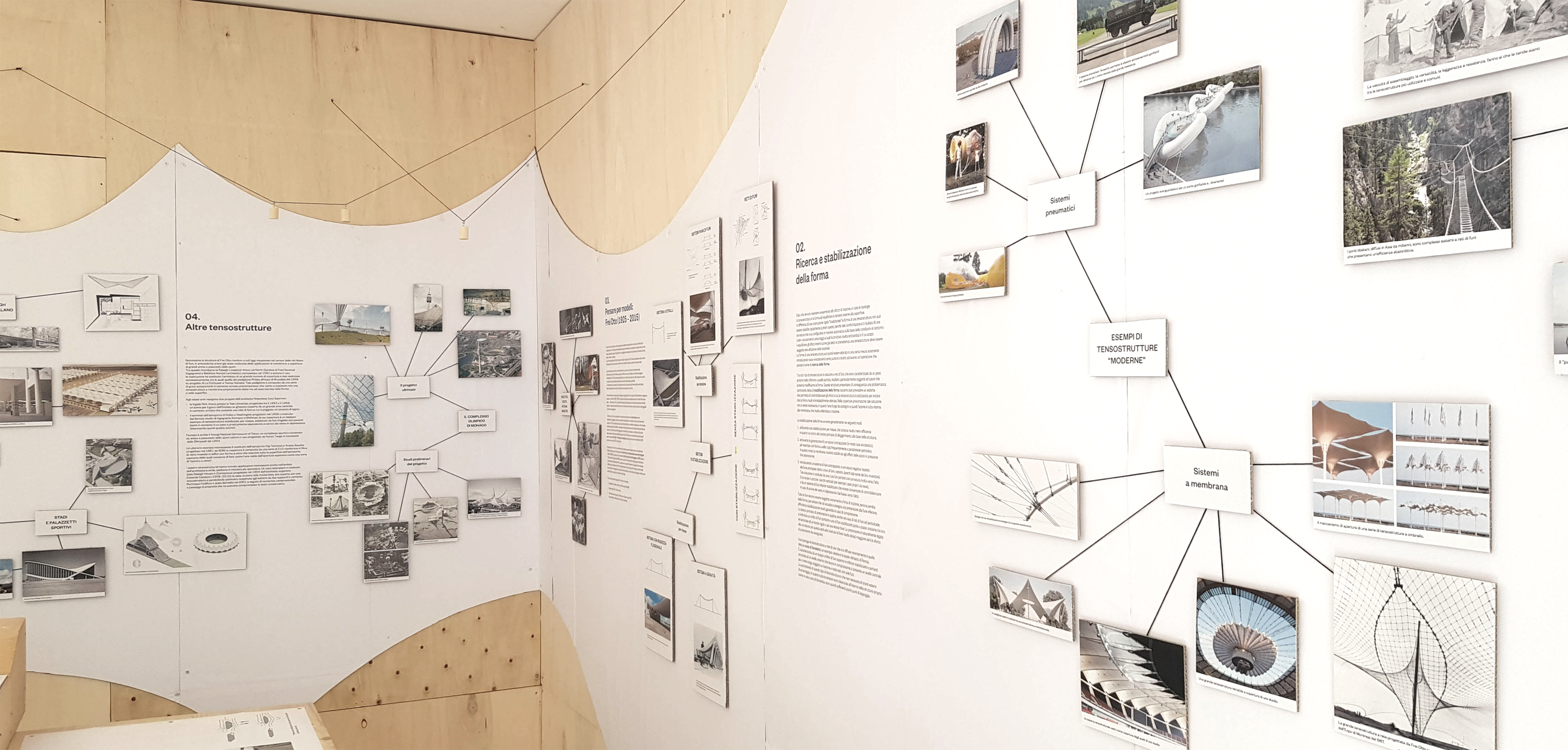 La mostra è una raccolta di riferimenti, studi e prototipi sul tema delle tensostrutture © Marco Peroni Ingegneria