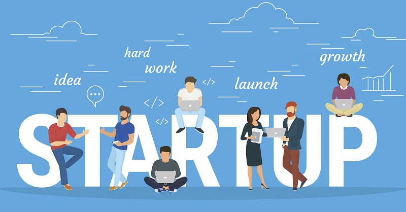 Project startup concept illustration of business people working together as