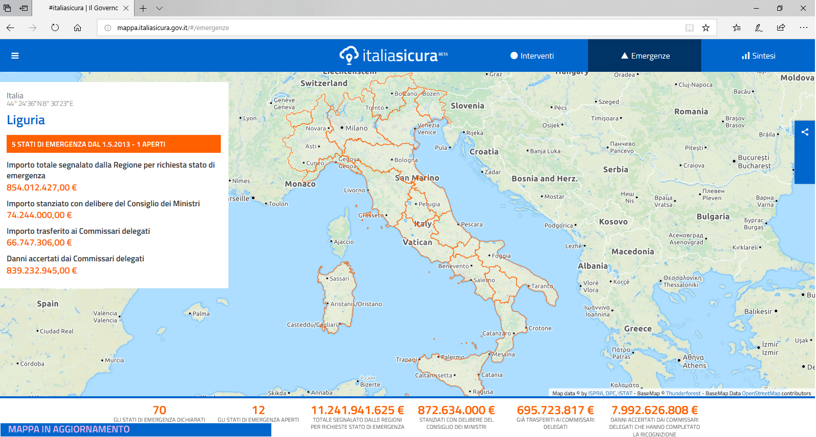 Consultazione Mappe Cantieri Italia Sicura: individuazione delle segnalazioni regione per regione e annessa richiesta economica