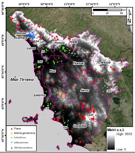 Anomalie classificate per tipologia di dissesto individuate in Toscana