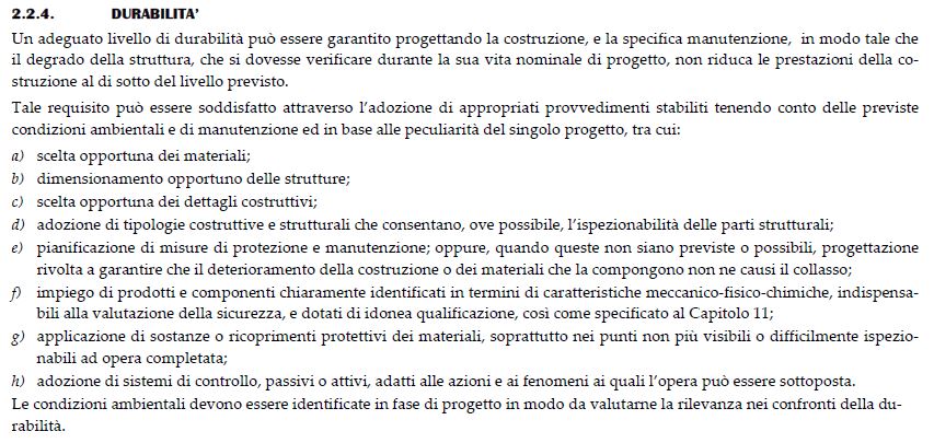 Figura 3 - Definizione ed assolvimento della durabilità ai sensi delle Ntc18