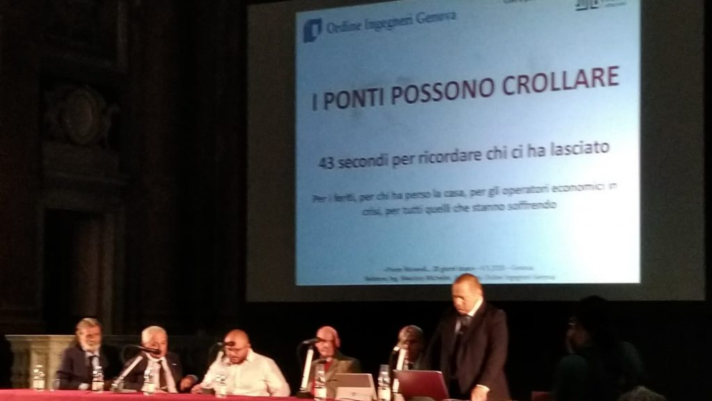 I relatori del convegno "Ponte Morandi, 20 giorni dopo", Genova, 4 settembre