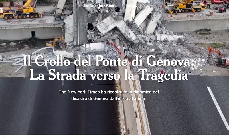 Un fermo immagine dal reportage sul Ponte Morandi apparso sul New York Times