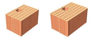 Blocchi POROTON® per muratura armata prodotti da Cis Edil, spessore 30 cm (a sinistra) e 35 cm (a destra)
