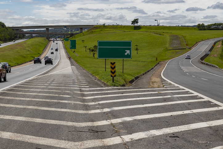 Bifurcation between two roads. Double split. Bifurcated two-ways. Choice between two different ways concept.